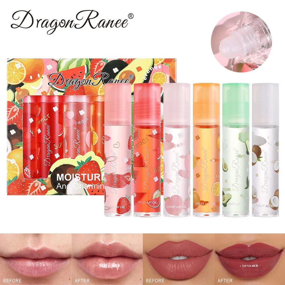 6 pz/set Trasparente Idratante Lip Gloss Frutta Roll-on Balsamo Lip Makeup Gloss Olio Idratante Specchio Gloss Lip Smalto Set