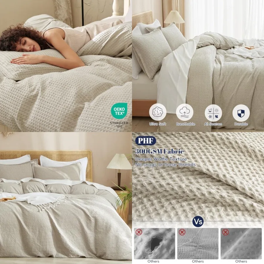 

Waffle Weave Duvet Cover Set Size, No Snagging Ultra Soft Luxury Textured Breathable Comforter Cover for All Season 3pcs, Durab