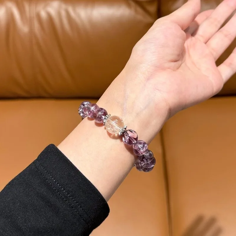 AETEEY Asai 7A Natural Amethyst Crushed Ice Bracelet for Women, New Chinese Style Rainbow Crystal Beads Gift