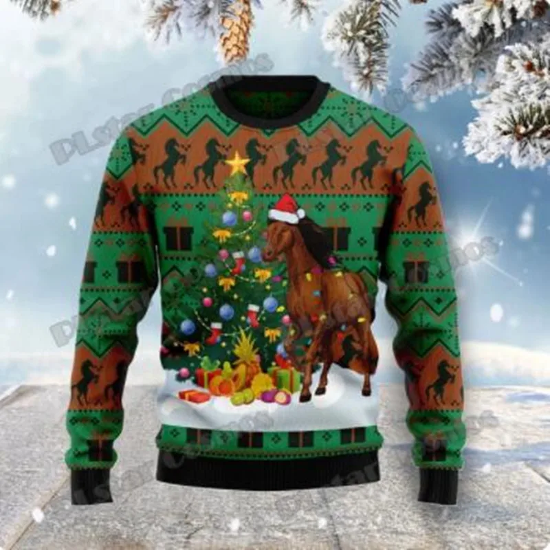 Winter casual sweater Beautiful Love Horses 3D printed men's ugly Christmas sweater neutral casual warm knit pullover M1008