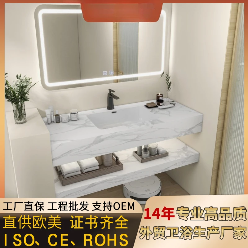 

Home Bathroom Cabinet Combo Wholesale Double Layer Rock Slab Washbasin Defogging Smart Mirror Toilet Sink Wash Basin