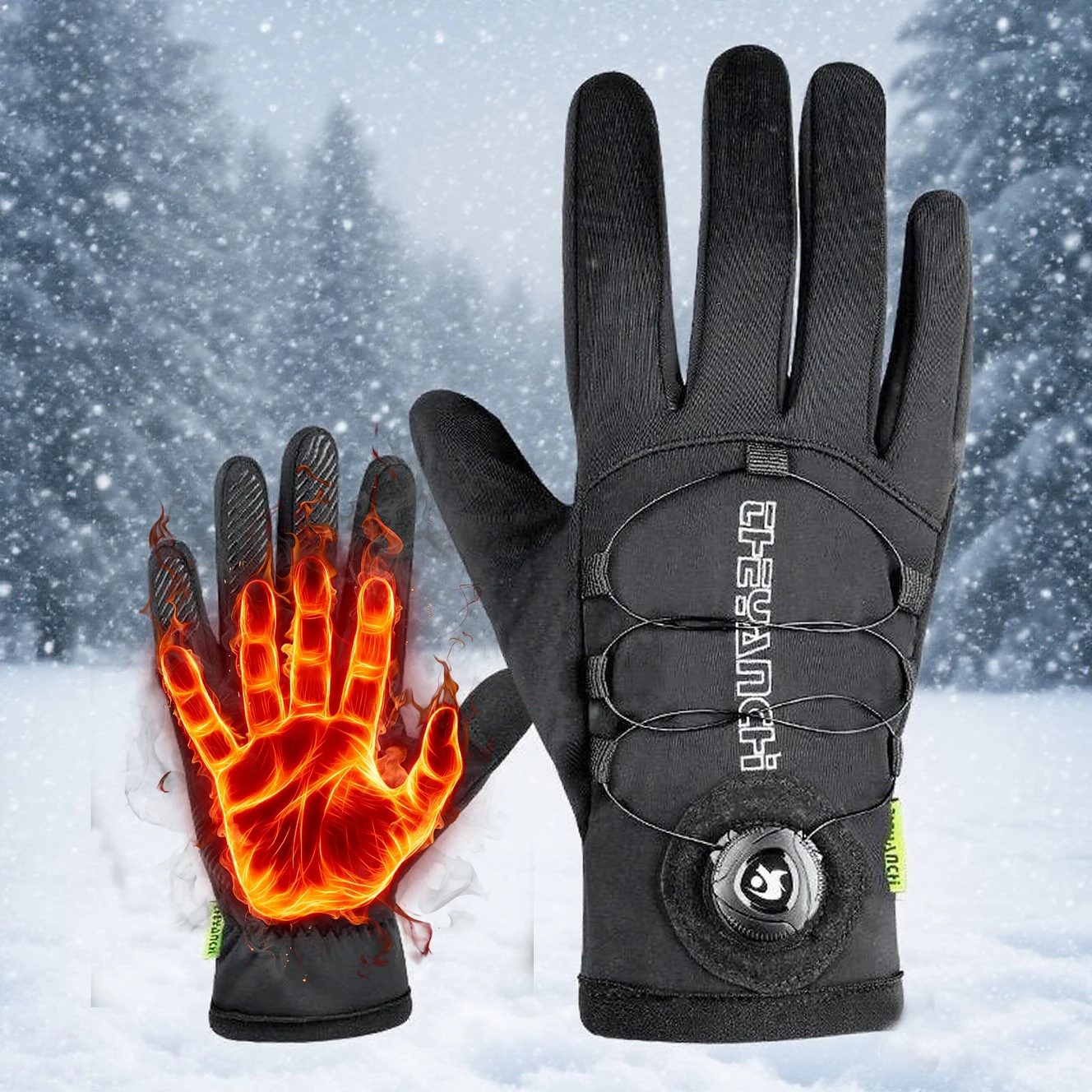 YANBIGUO Herren-Winter-Fahrradhandschuhe mit Touchscreen, verstellbar, winddicht, wasserdicht, für Outdoor-Motorräder, Skifahren