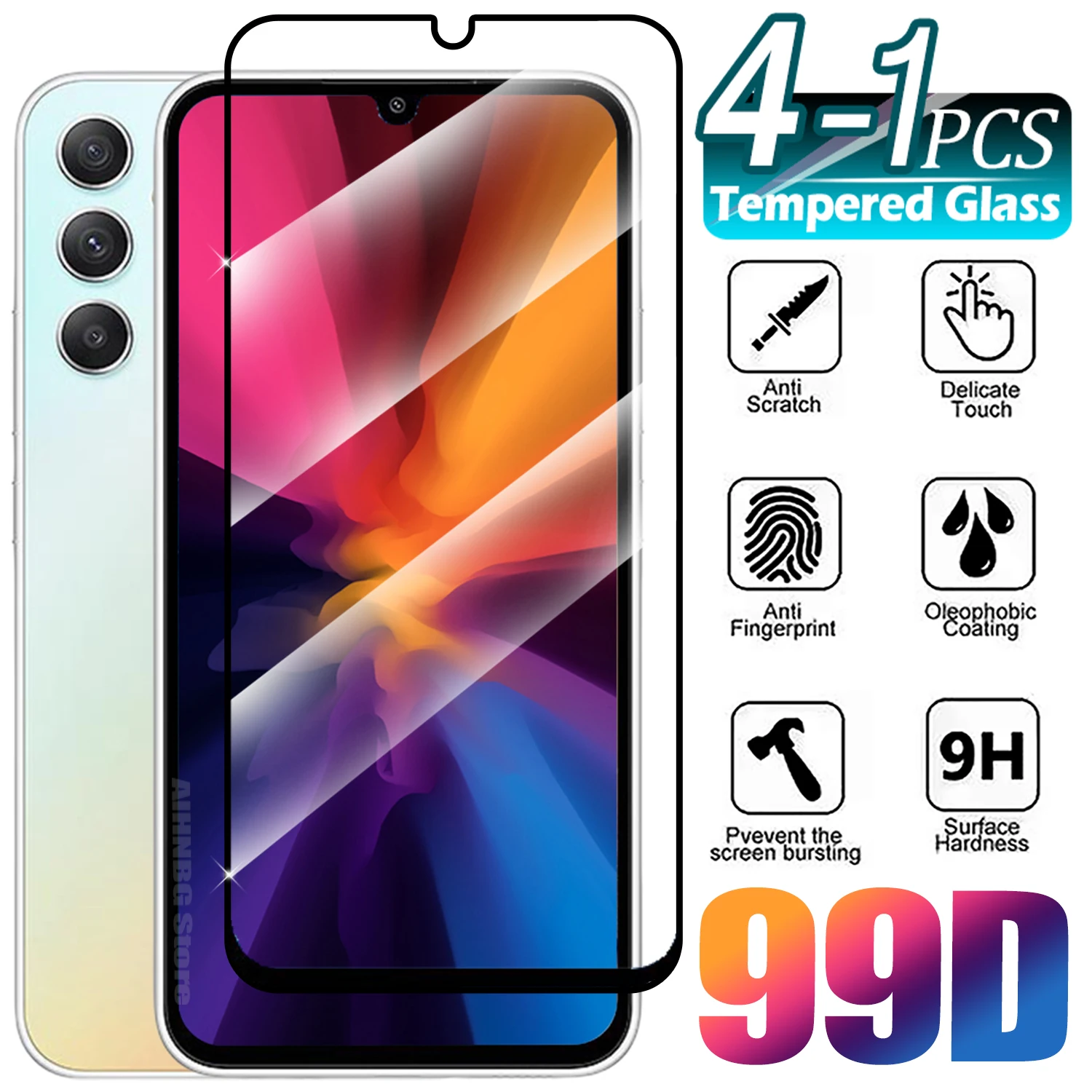 1/4Pcs Tempered Glass For Samsung Galaxy A04 A14 A24 A34 A54 4G 5G Screen Protector Glass Film for Samsung A04s A04e