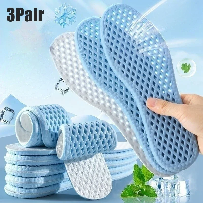 

3 Pair Summer Cooling Insoles for Men Running Sports Shock Absorption Shoe Sole Breathable Shoes Insole Memory Foam Shoe Pads