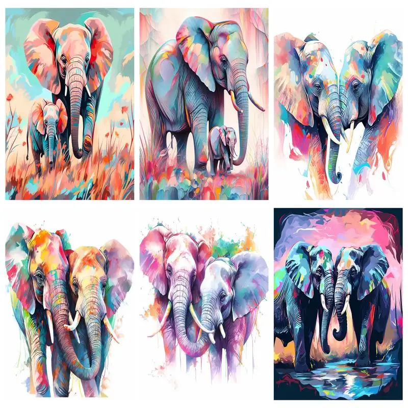 

RUOPOTY Paint By Number For Beginner Elephant Oil Acrylic Painting Kits With Frame Arts Crafts For Home Room Wall Decor