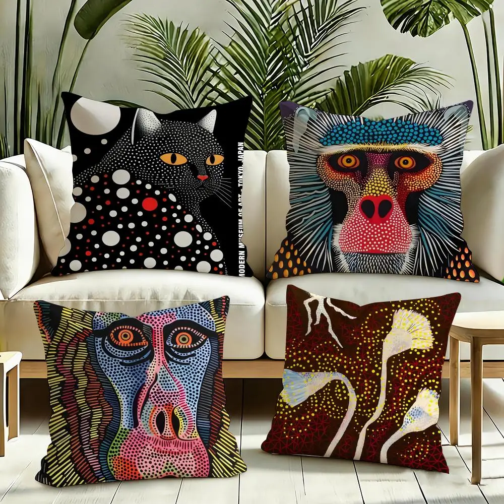 Art Y-Yayoi Kusama Cushion Cover Silky Short Plush Invisible Zipper Dustproof Sofa Pillow Case for Home Decor