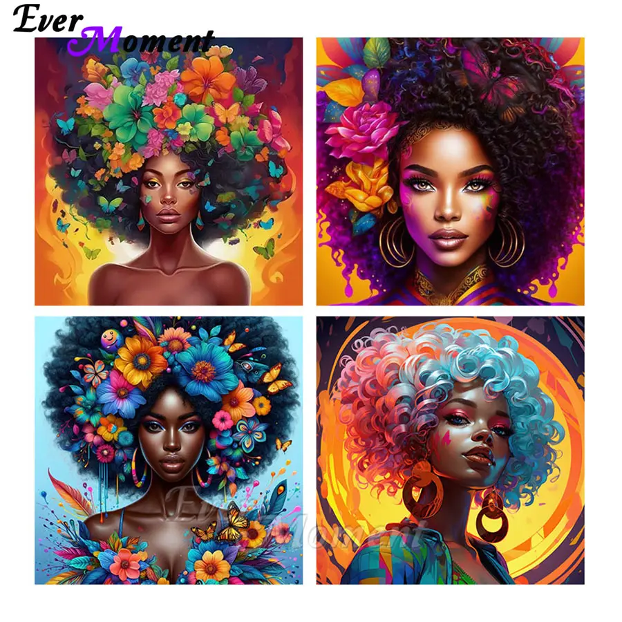 

Ever Moment Black Woman Diamond Painting Fairy Dust Drill AB Stone 5D Handicraft Wall Art ASF3008