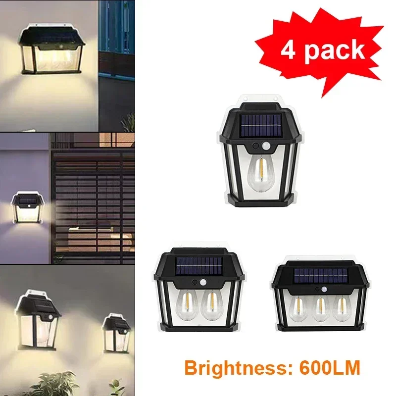 1-4pcs 1800mAh Waterproof Double Head Solar Wall lamp Light Outdoor Indoor Solar Lamp With Cable Suitable For Courtyard, Garden