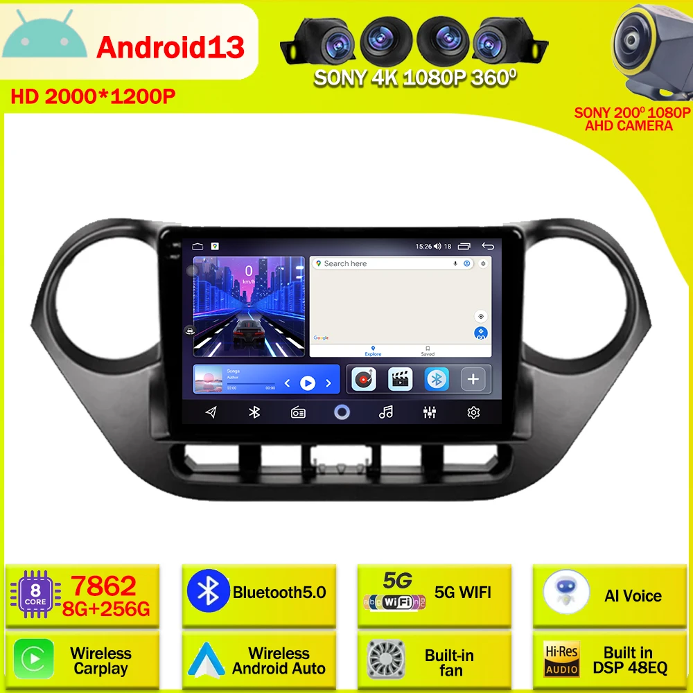 

Android 13 Car Radio Multimedia Video Player Navigation GPS For Hyundai i10 2 2013 - 2016 WIFI 4G LET BT Head Unit Carplay Auto