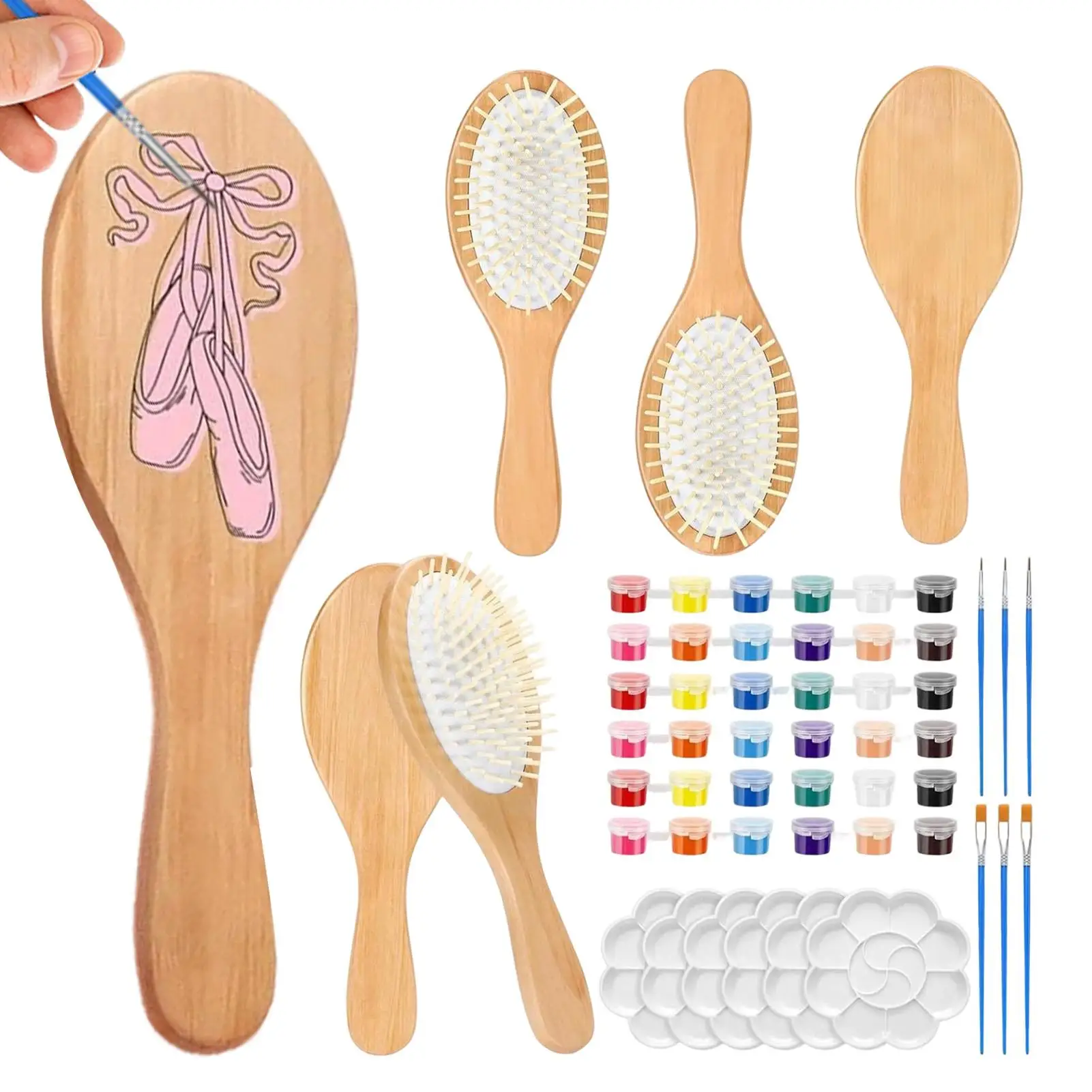 DIY Wooden Hairbrush Painting Kits with 6 Multicolor Pens Make Your Own Hair Brush Night Party Supplies Hair creative DIY Gift