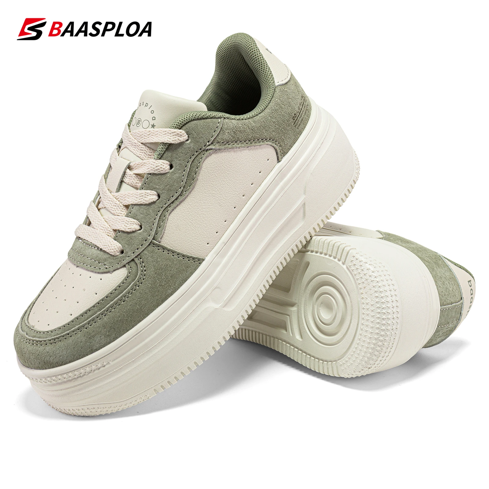 

Baasploa Women Skateboarding Shoes Casual Sneakers for Women Leather Walking Shoes Non-Slip Outdoor Platform Shoes