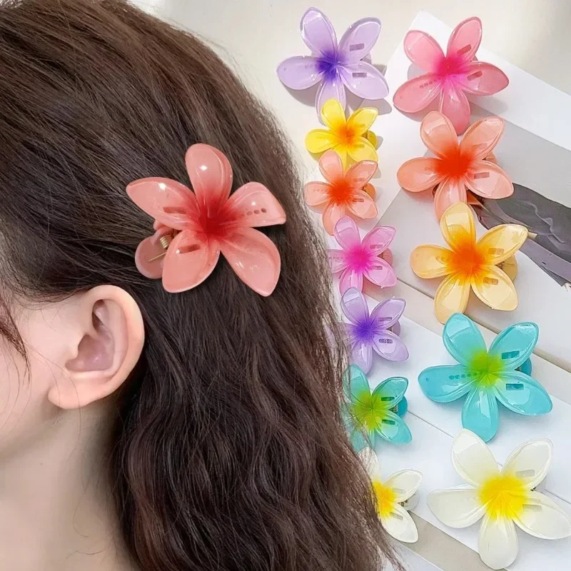 Sweet Gradient Flower Acrylic Duck billed Clip for Women Girls Hairpins Fashion Summer Beach Hawaiian Headwear Hair Accessories