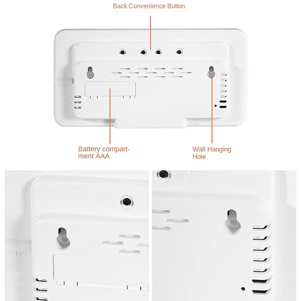 Wall-mounted Electronic Wall Clock Temperature Multi-functional Digital LED Clocks Home 12/24H Display Table Clock for Bedroom