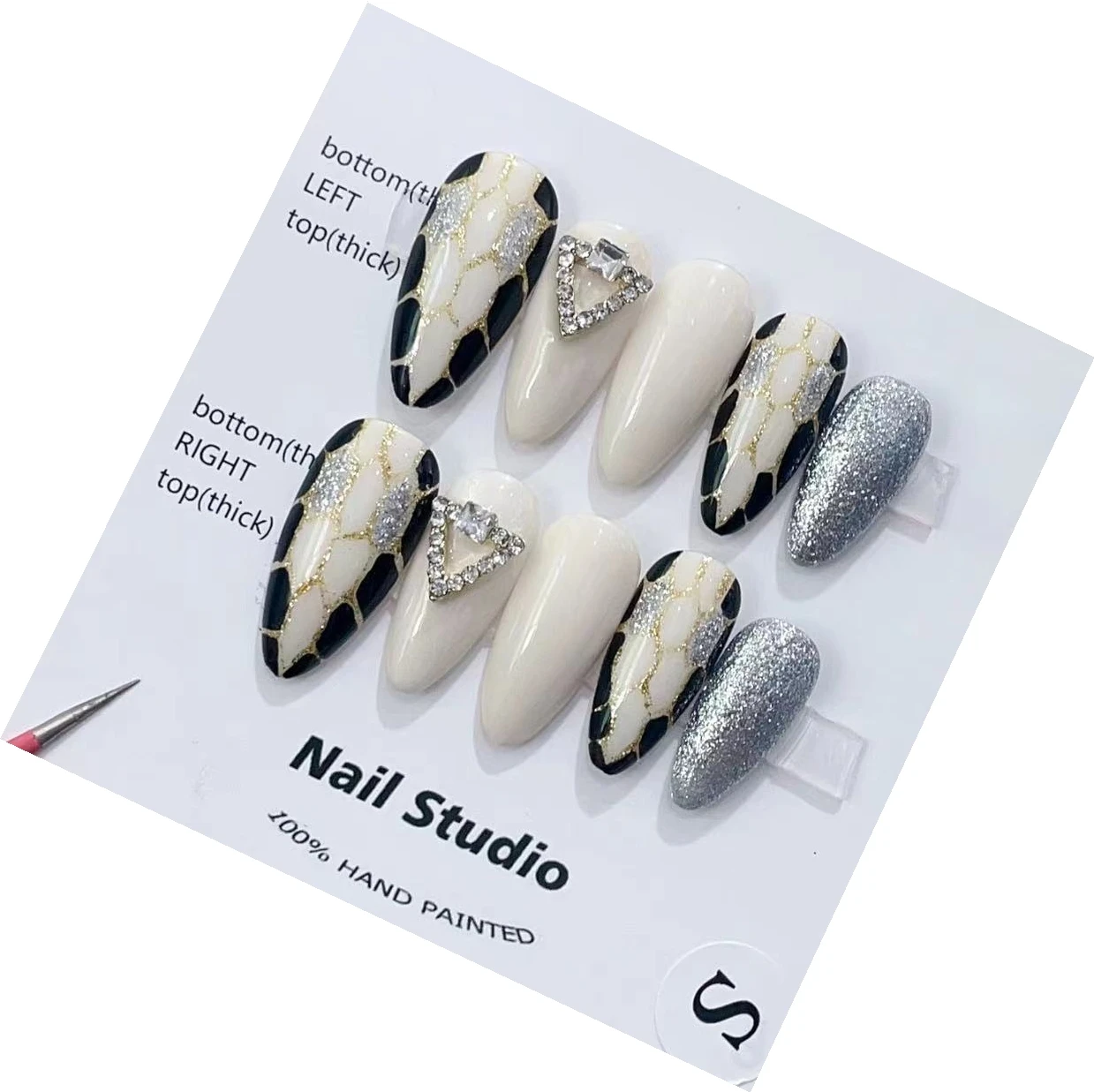 Almond-shaped Little Snake Head White Press On Nails Set with Whitening and Fashionable Style In Emmabeauty Store.No.2476