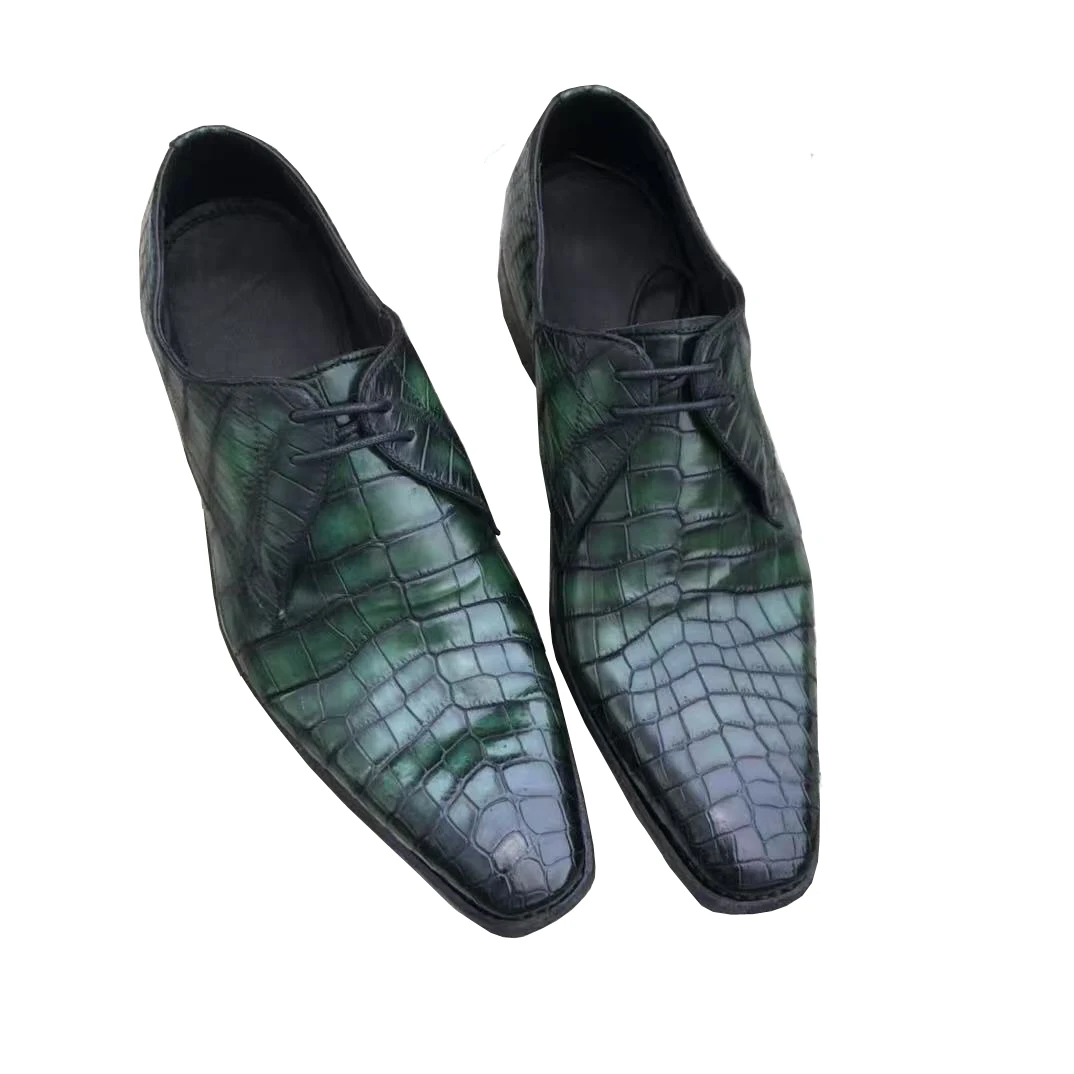 

yinshang new men dress shoes green wine red brown male crocodile shoes wedding business office shoes