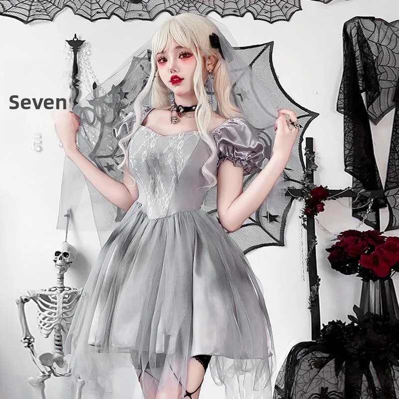 

Halloween Witch Bride Costume Women's Traditional Wedding Dress Masquerade Ball Gown Stage Performance Outfit