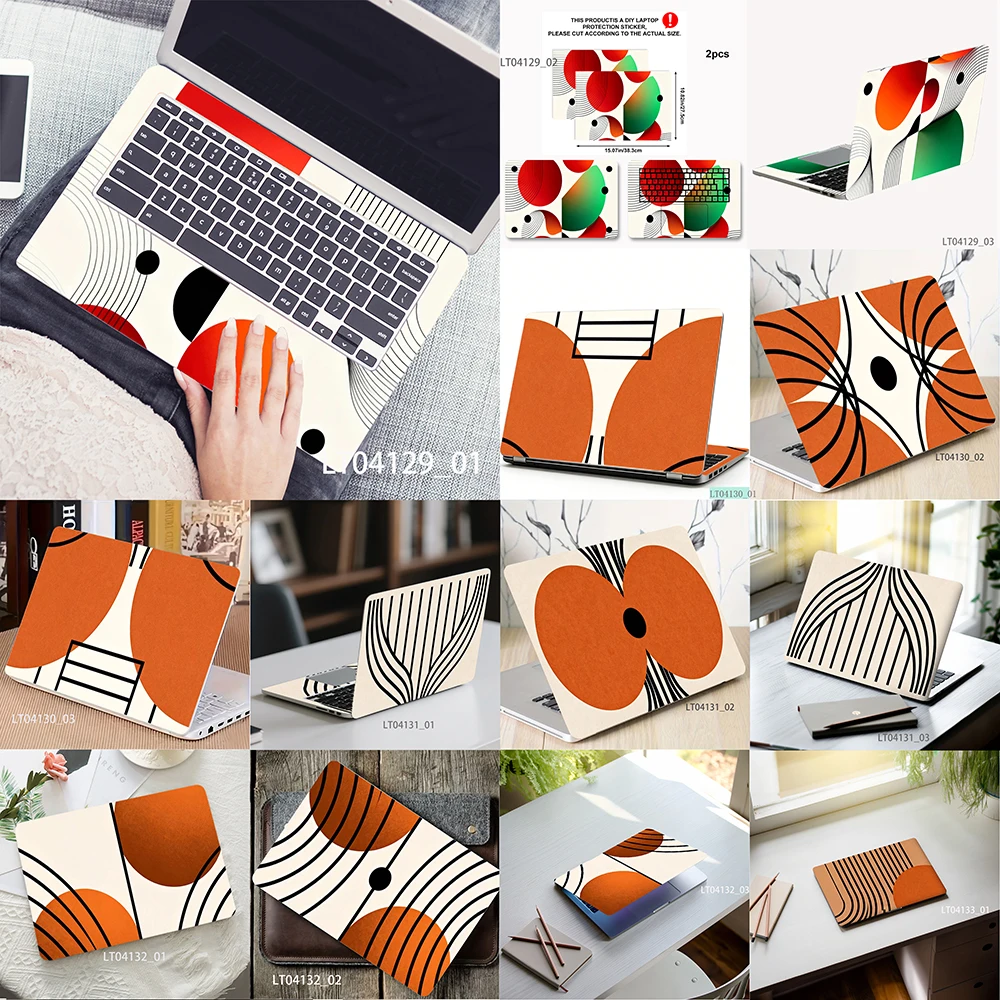 Orange White Abstract Laptop Skin Sticker, Waterproof Vinyl Decal for 12-17 inch MacBook HP Lenovo Dell Notebook