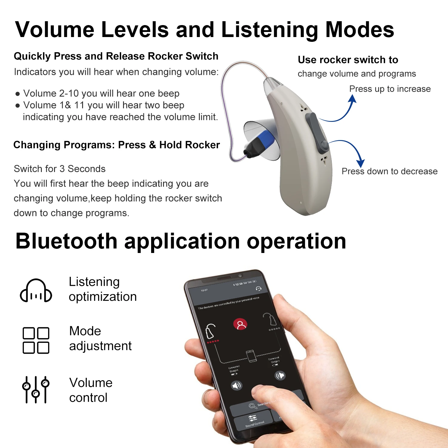 High end chip Bluetooth hearing aid, APP controlled audio amplifier, elderly hearing loss and deafness hearing aid, can be teste