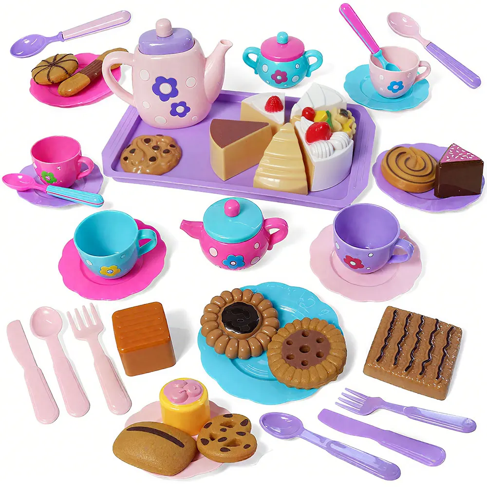 Zestaw do herbaty dla małej dziewczynki, udawany popołudniowy zestaw do herbaty z deserami, herbatnik do zabawy w czasie herbaty księżniczki, zabawki kuchenne, prezenty wielkanocne