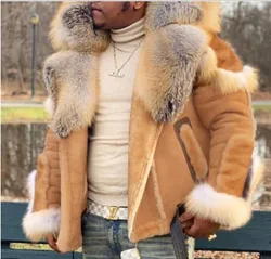 Plush Faux Leather Winter Coat Men's Clothing Large Fur Collar Long Sleeve Jacket Thick Warm Winter Fur Coats Jackets 5XL 4XL