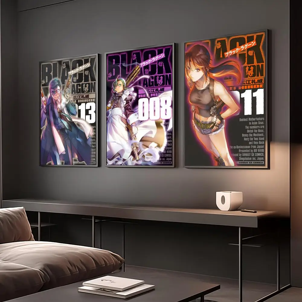 Japanese anime b-Black Lagoon Poster Reteo Wall Art Aesthetic Room Decor Print Living Room Bedroom Home Decoration