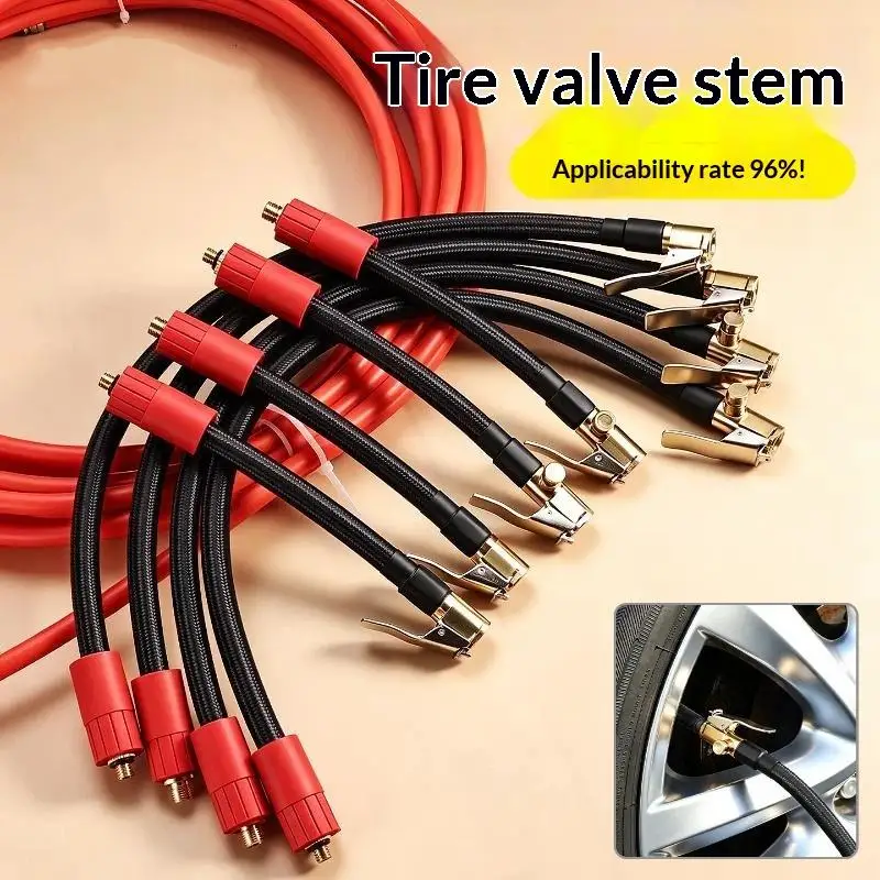 Heavy Duty Tire Inflator Air Hose with Brass Lock Chuck Universal Fit for Car SUV Motorcycle Bike Tire Repair Use