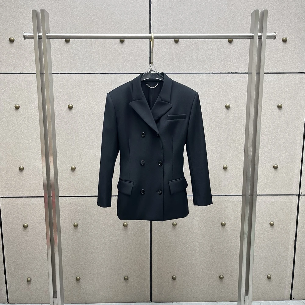 Ladies Lapel Collar Suit Blazer Jacket, Long Sleeve Double Breasted Slim Coat, Elegant Business Office Formal Outfit for Women