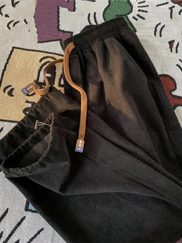 Dames dunne corduroy broek met rechte pijpen lente herfst Koreaanse stijl casual sport losse broek met manchetten