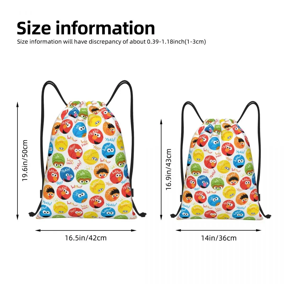 Sesames Streets Cookies Monsters Cartoon Drawstring Backpack Sports Gym Sackpack Water Resistant String Bags for Running