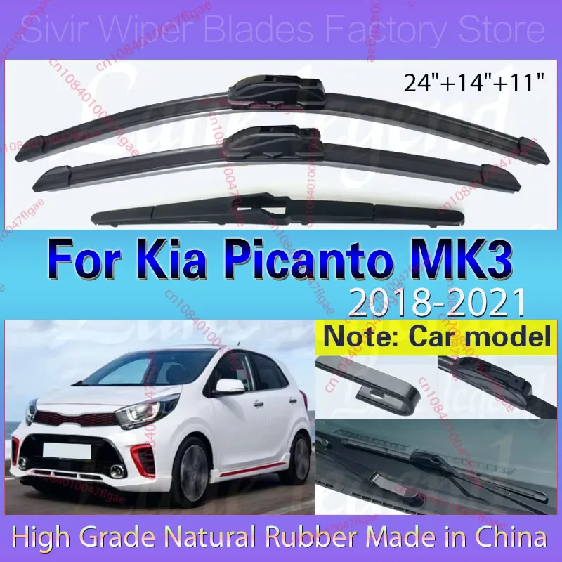 

3PCS Car Wiper For Kia Picanto MK3 2018-2021 Front Rear Wiper Blades Brushes Cutter Auto Accessories 2018 2019 2020 2021