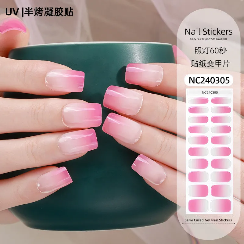 20 puntas de pegatinas UV semicuadas blancas degradadas, adhesivo para uñas de Gel, envolturas de uñas de Gel de cobertura completa para lámpara UV, decoraciones artísticas para uñas