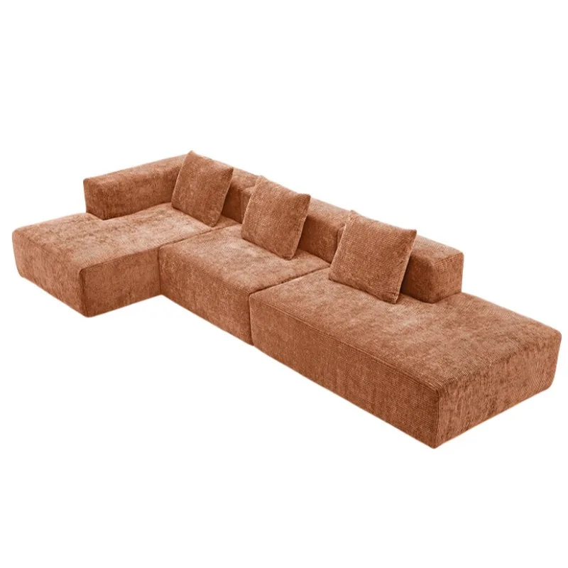 Corduroy Modular Sofa Combination Cream Wind Tofu Blocks Full Sponge Compression Nordic Living Room, Fabric Sofa