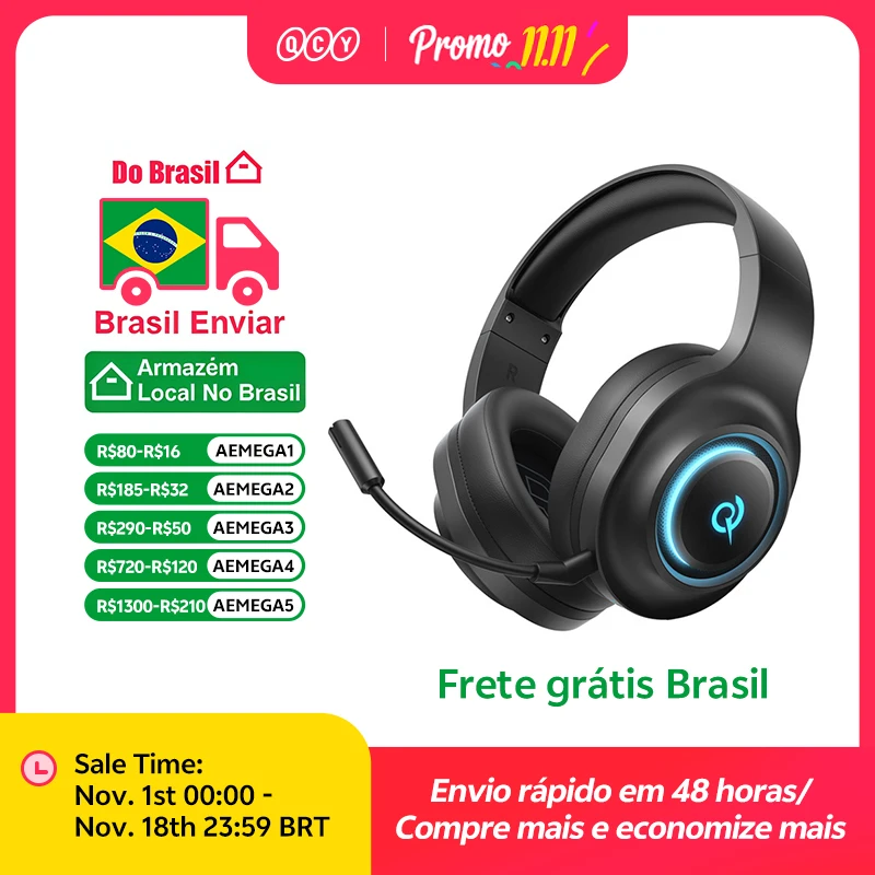 Słuchawki nauszne Bluetooth 6.0 QCY V200 Tri-Mode Bezprzewodowe Słuchawki Douszne z Dźwiękiem Przestrzennym 7.1 do Gier z Podświetleniem RGB, Wysyłka z BR/ES/PL — zdjęcie produktu 1