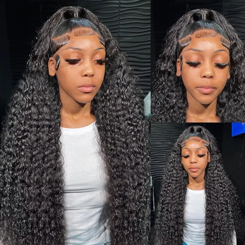 Deep Wave Lace Front Human Hair Wigs Natural Black Curly 13x4 13x6 Transparent Lace Frontal Wig Water Wave For Women Pre Plucked