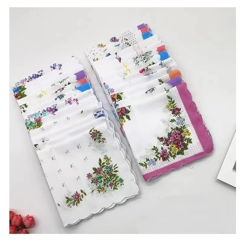 3Pcs  Vintage Cotton Women Hankies Embroidered Butterfly Flower Hanky Floral Ladies Handkerchief Fabrics Random Color