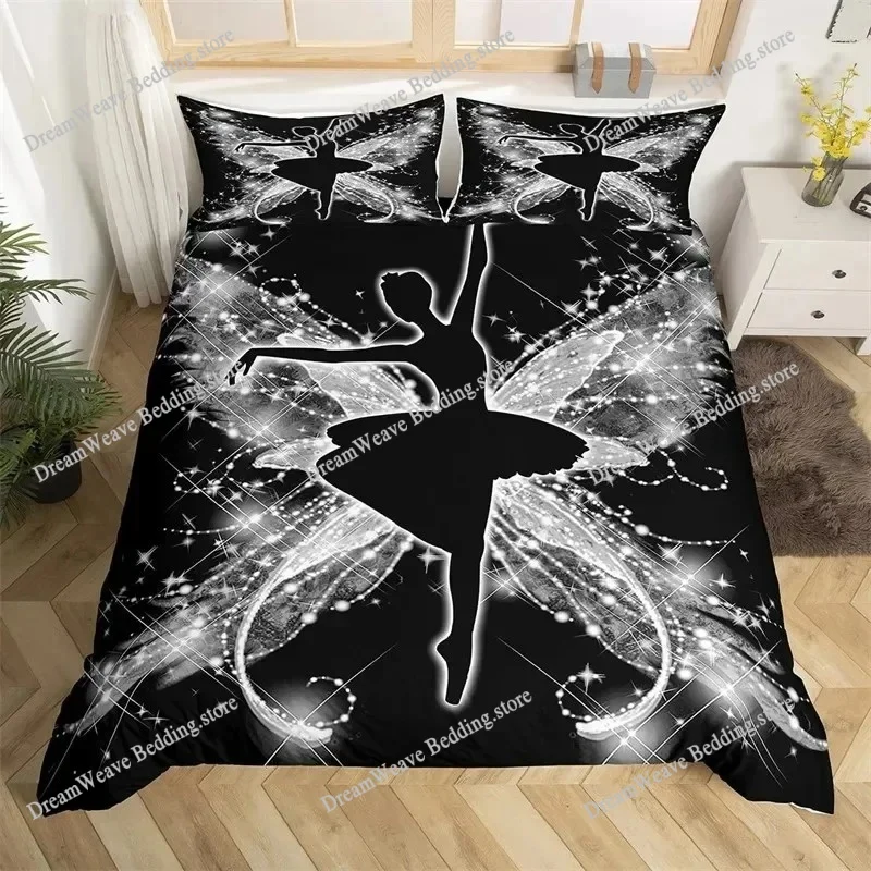 

Ballet Princess Dancer Duvet Cover 3D Sparkling Glittering Star Bedding Set Cartoon Animal Swan Quilt Cover for Child Boys Teens