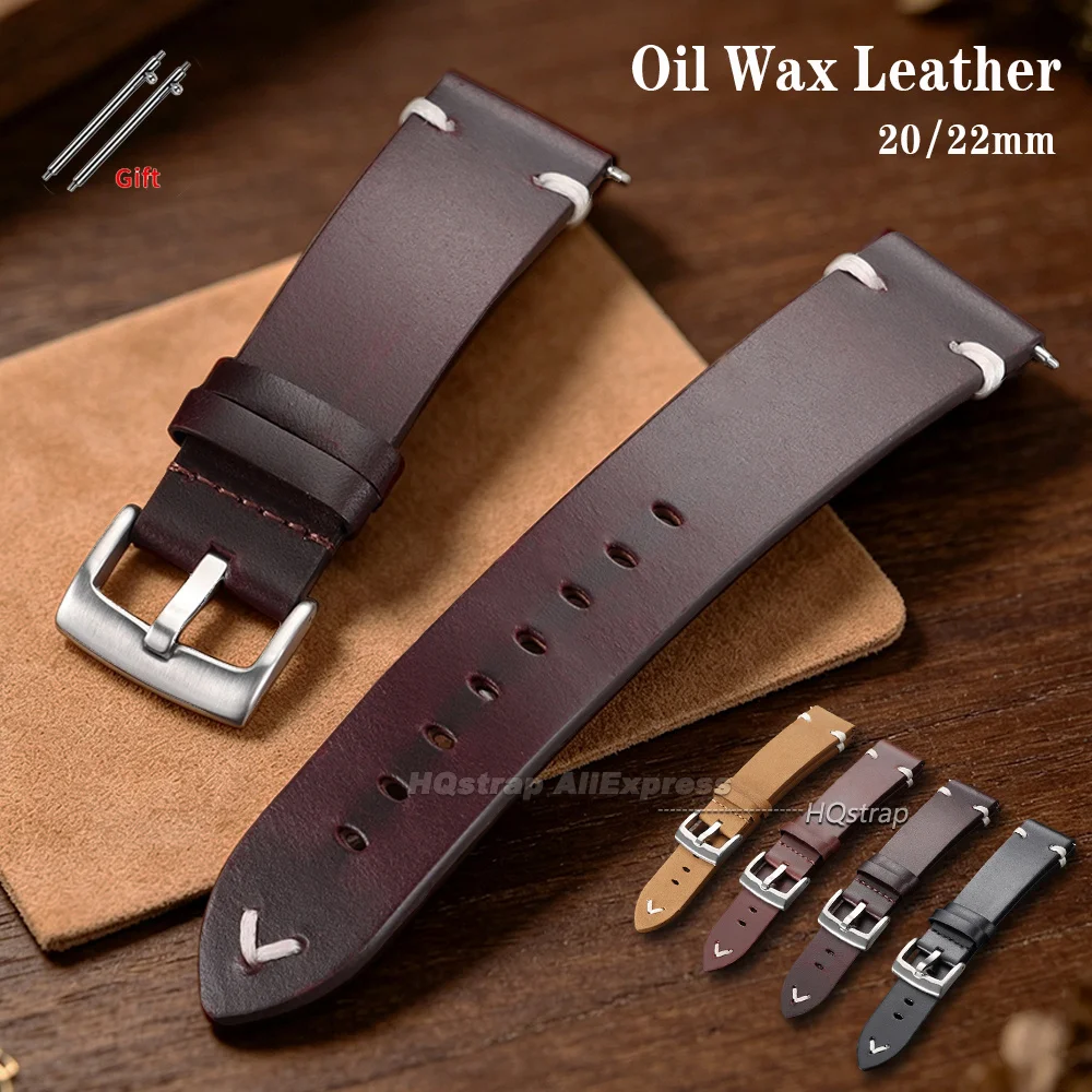 Oil Wax Leather Watch Strap 20mm 22mm Universal Wrist Band Quick Release Business Bracelet for Men Women Wristband Accessories