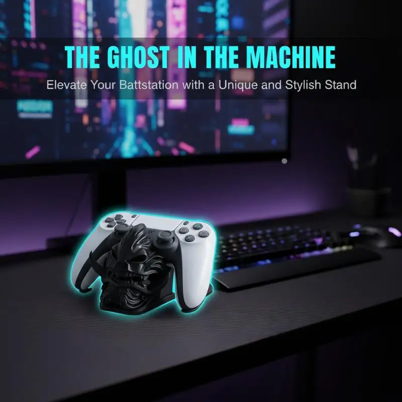 3D Printed Game Controller Display Stand Scratch Resistant Samurai Oni Mask Shape Desktop Holder for Gaming Enthusiasts