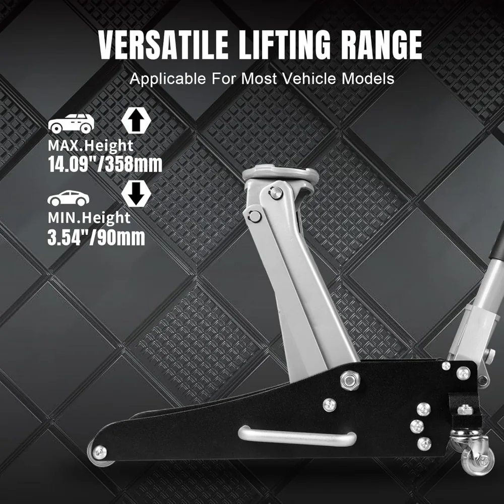 Hydraulic Racing Floor Jack with Low Profile Aluminum and Steel Construction, Dual Piston Pump, 1.5 Ton Capacity