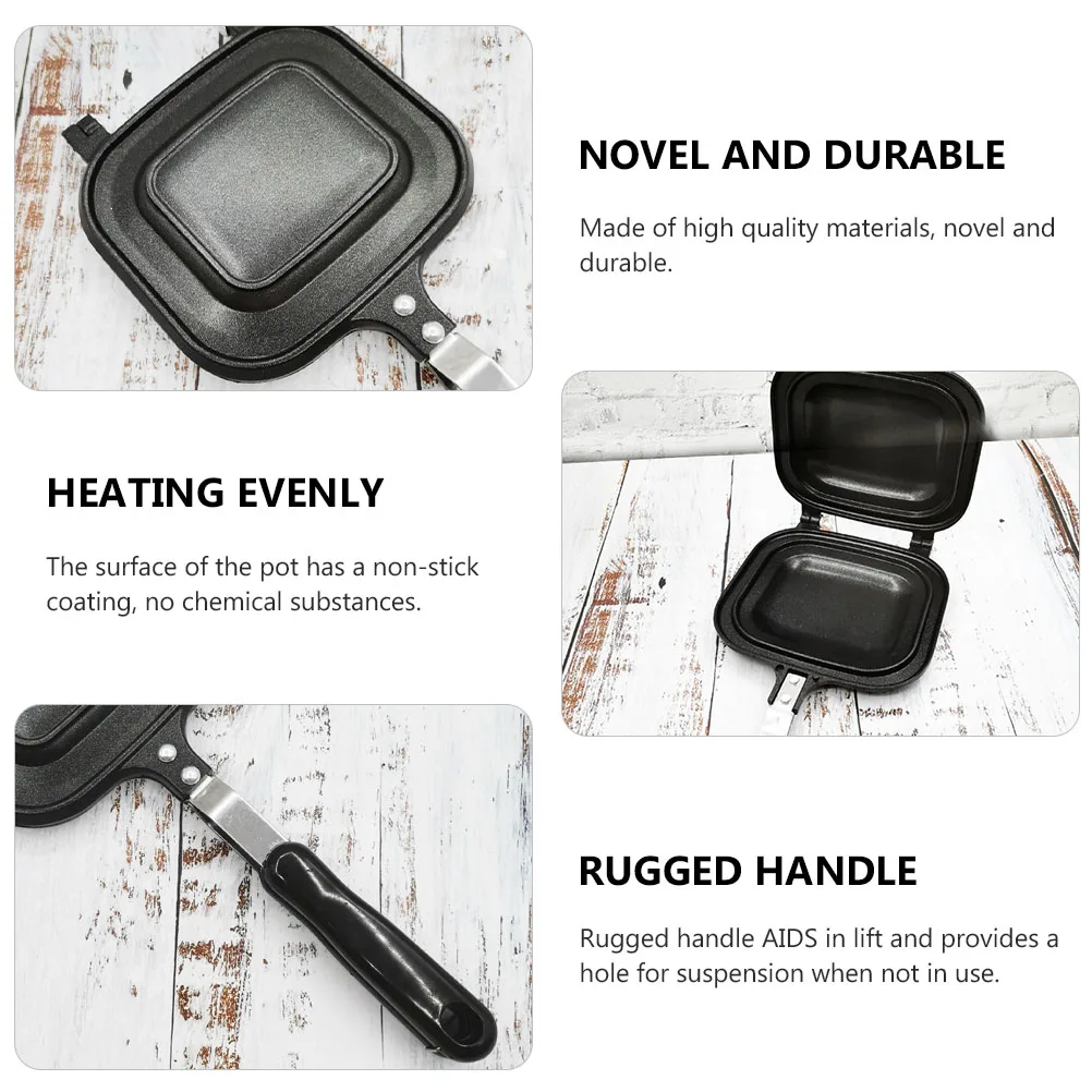 

Double-sided Toast Pan Non-stick Coating Even Heating Handle Bread Frying Sandwich Egg Cooking Kitchen Tool Aluminum Alloy Flat
