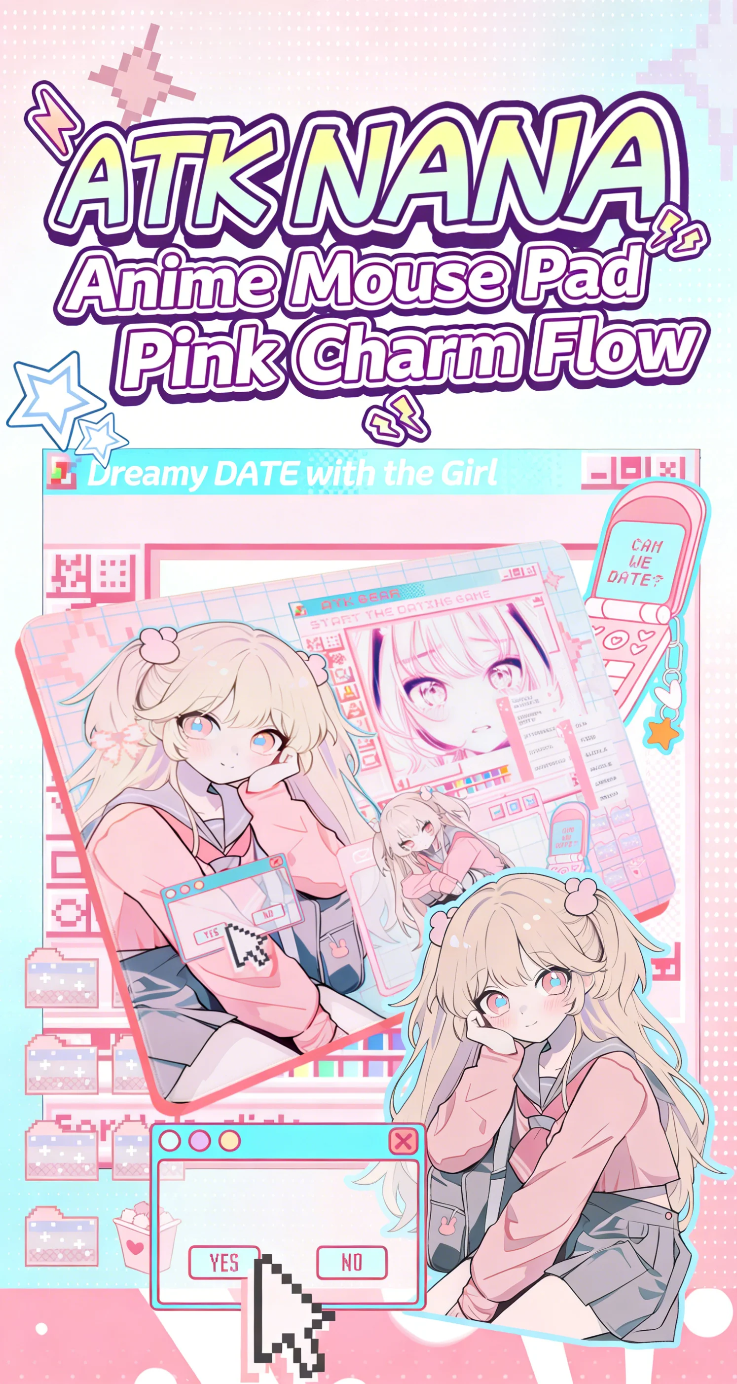 ATK NANA Anime Mouse Pad 490x420x4mm High-Density Woven Fabric Non-Slip PU Base Sink-Stitched Edges for Esports Gaming