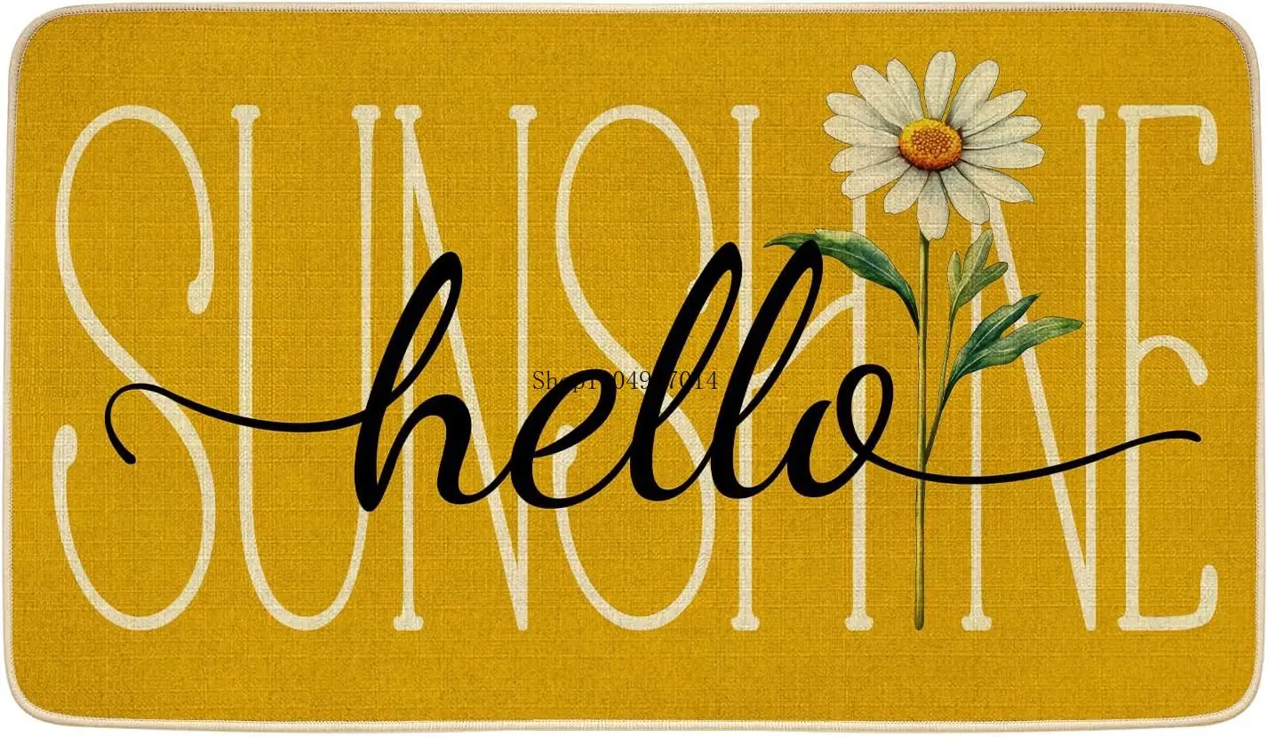 

Hello Sunshine Decorative Doormat, Spring Summer Daisy Decorative Indoor and Outdoor Floor Mat for Home Entryway, Front Door