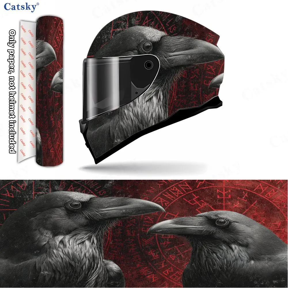 Rune-accompanied Crow Pattern Helmet stickers , PVC Material Multifunctional Helmet Stickers, Scratch-Resistant & Fade-Proof, Ea