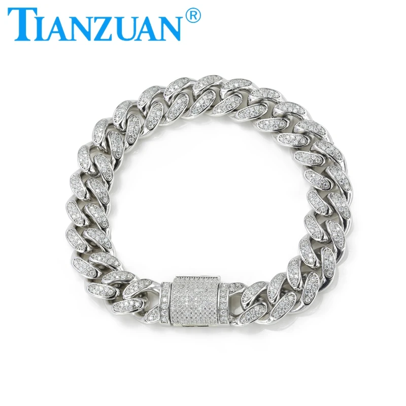 New 12mm Trendy Cuban Hip Hop Moissanite Cuban Link Chain 925 silver Two Row Moissanite Paved Cuban Necklace Fashion Jewelry