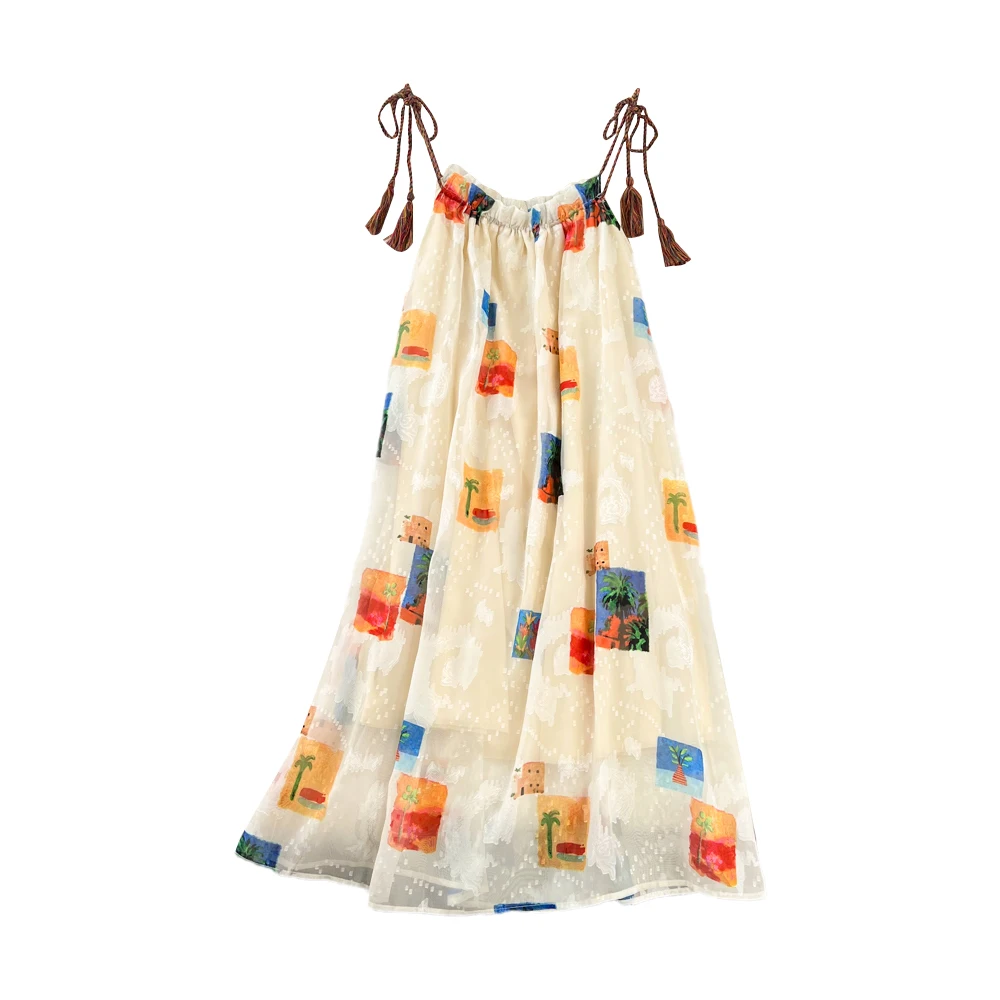 Vestidos soltos estampados halter femininos vestidos de praia à beira-mar moda vestido sem mangas