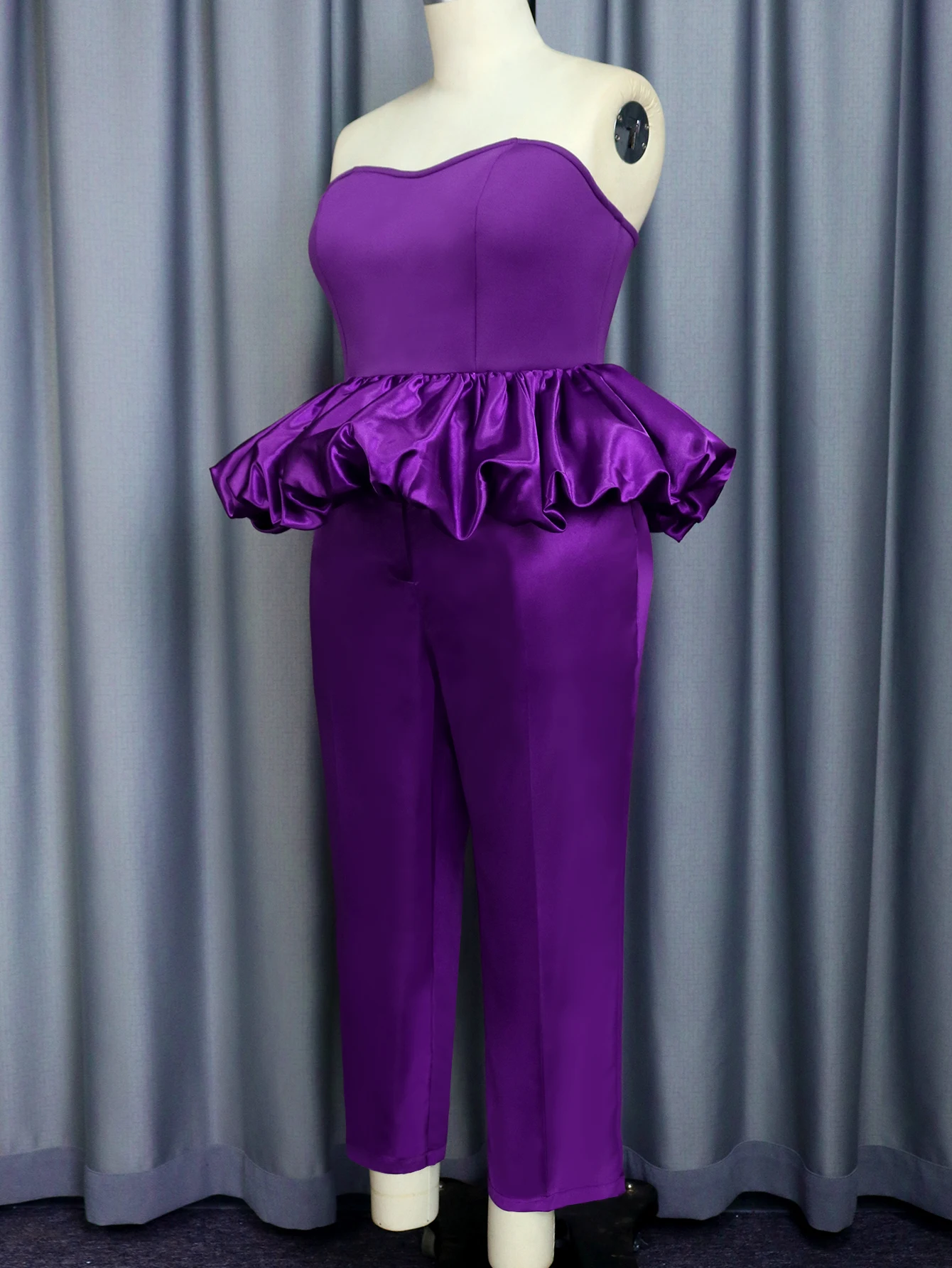 Purple Pants Sets for Women Straplees Tops and High Elastic Waist Trousers Large Size Birthday Cocktail Event Two Piece Outfits