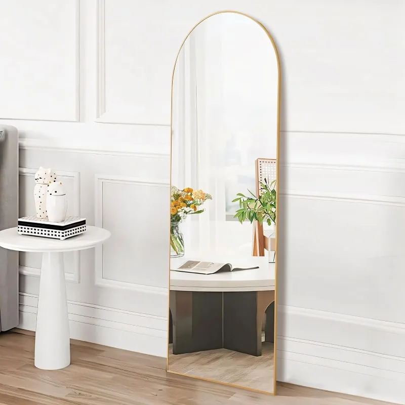 59"x16" Arched Full Length Mirror with Stand, Floor Mirror with Aluminum Alloy Frame for Bedroom, Standing Full Body Mirror