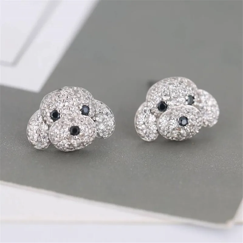 Cute Lovely Puppy Small Stud Earrings For Lady Girls Shiny Crystal Paved Tiny Animal Dog Head Minimal Earring Piercing Jewelry