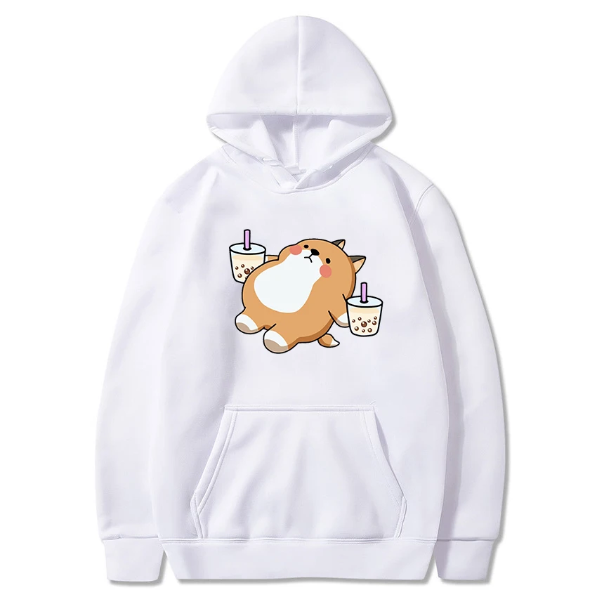 Bubble Tea Kawaii Dog Print Hoodies Milk Tea Oversize Pullover Woman Man Ulzzang Fashion Casual Hooded Clothes Female Streetwear