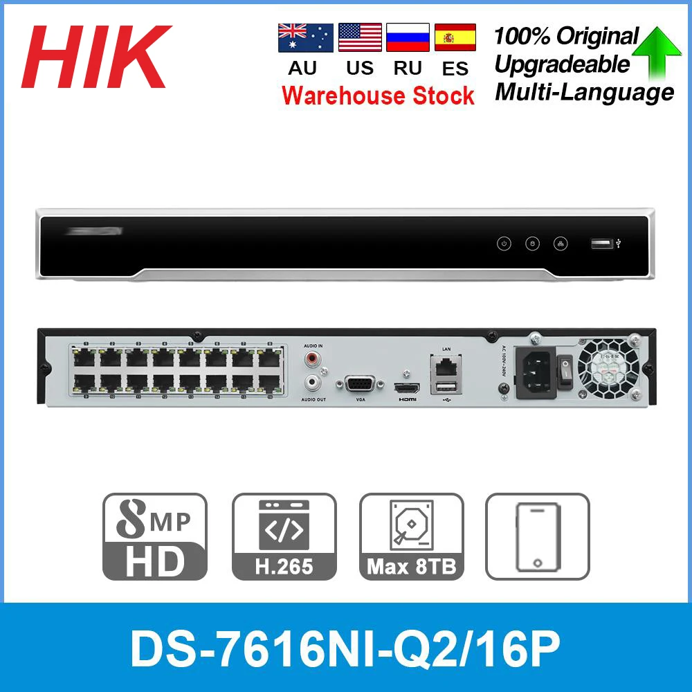 

Hikvision NVR 16CH 4K POE NVR DS-7616NI-Q2/16P 8MP POE Two Way Audio Network Video Recorder Security Surveillance P2P View